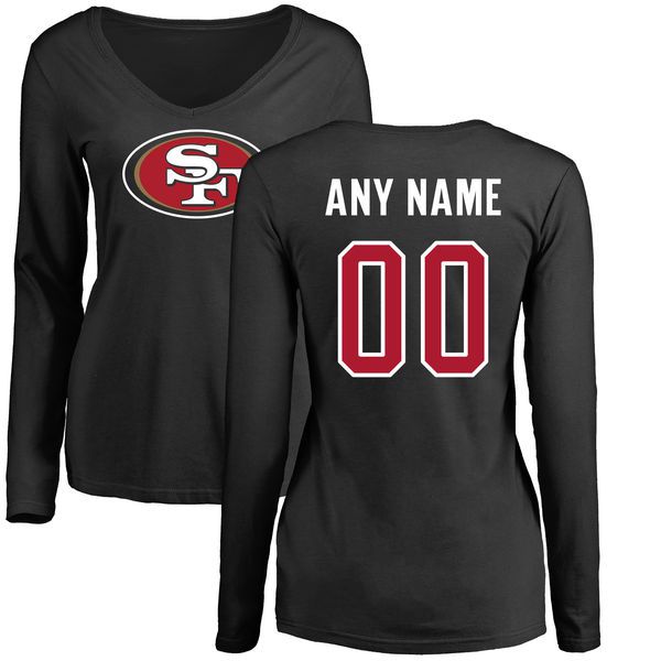 Women San Francisco 49ers NFL Pro Line Black Custom Name and Number Logo Slim Fit Long Sleeve T-Shirt->nfl t-shirts->Sports Accessory